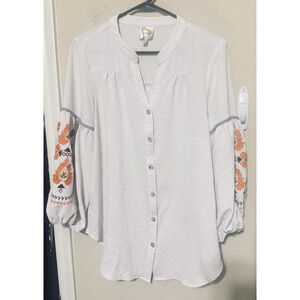 Anthropologie Fig & Flower Peasant Blouse Embroidered gypsy Sz M Floral Boho
